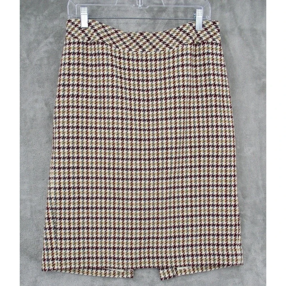 Talbots Skirt 8 Houndstooth Wool Blend Pencil Straight Preppy Academia Lined Zip
